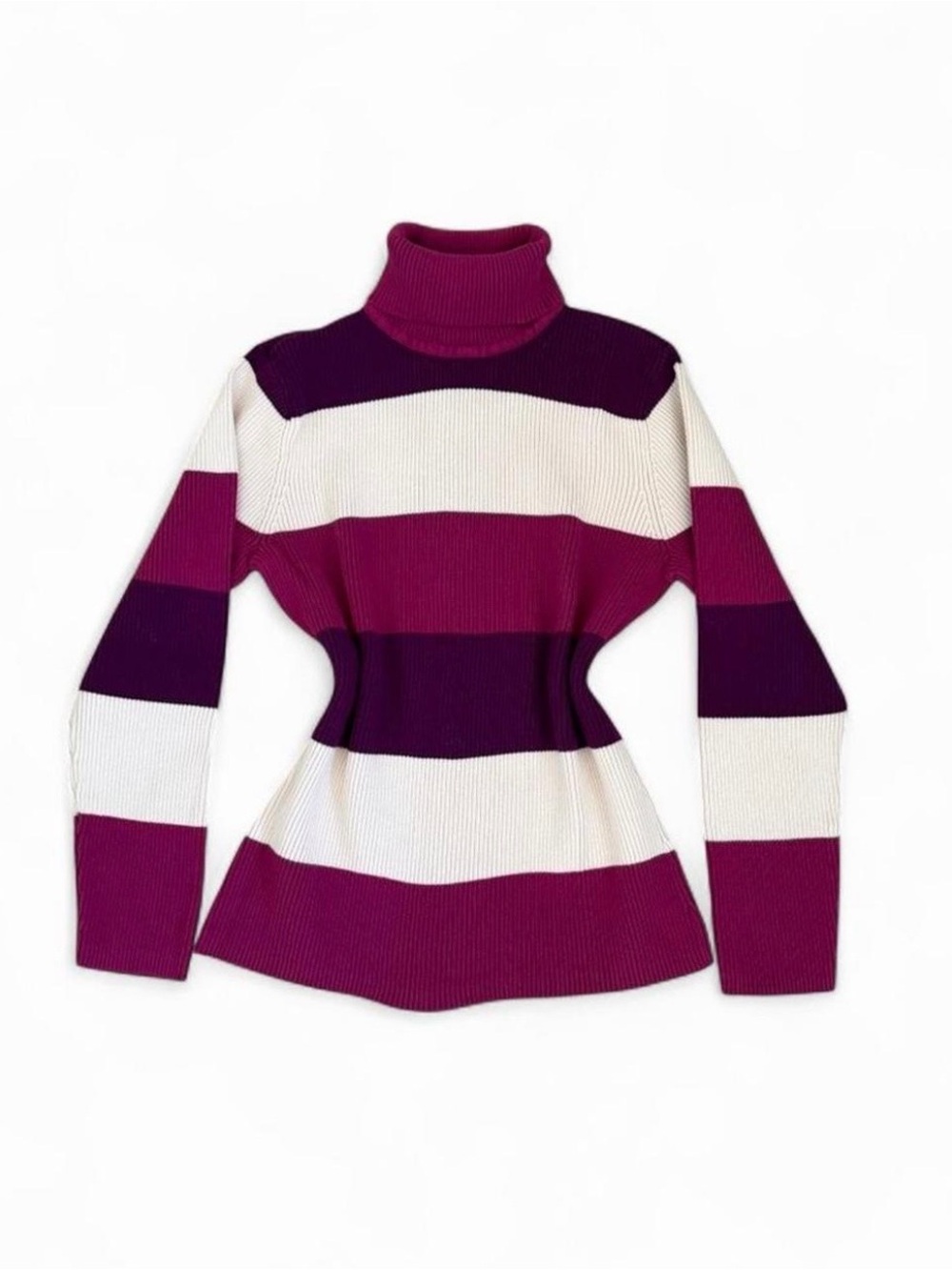 liz & co. Striped Turtleneck Sweater in Purple, Magenta & White